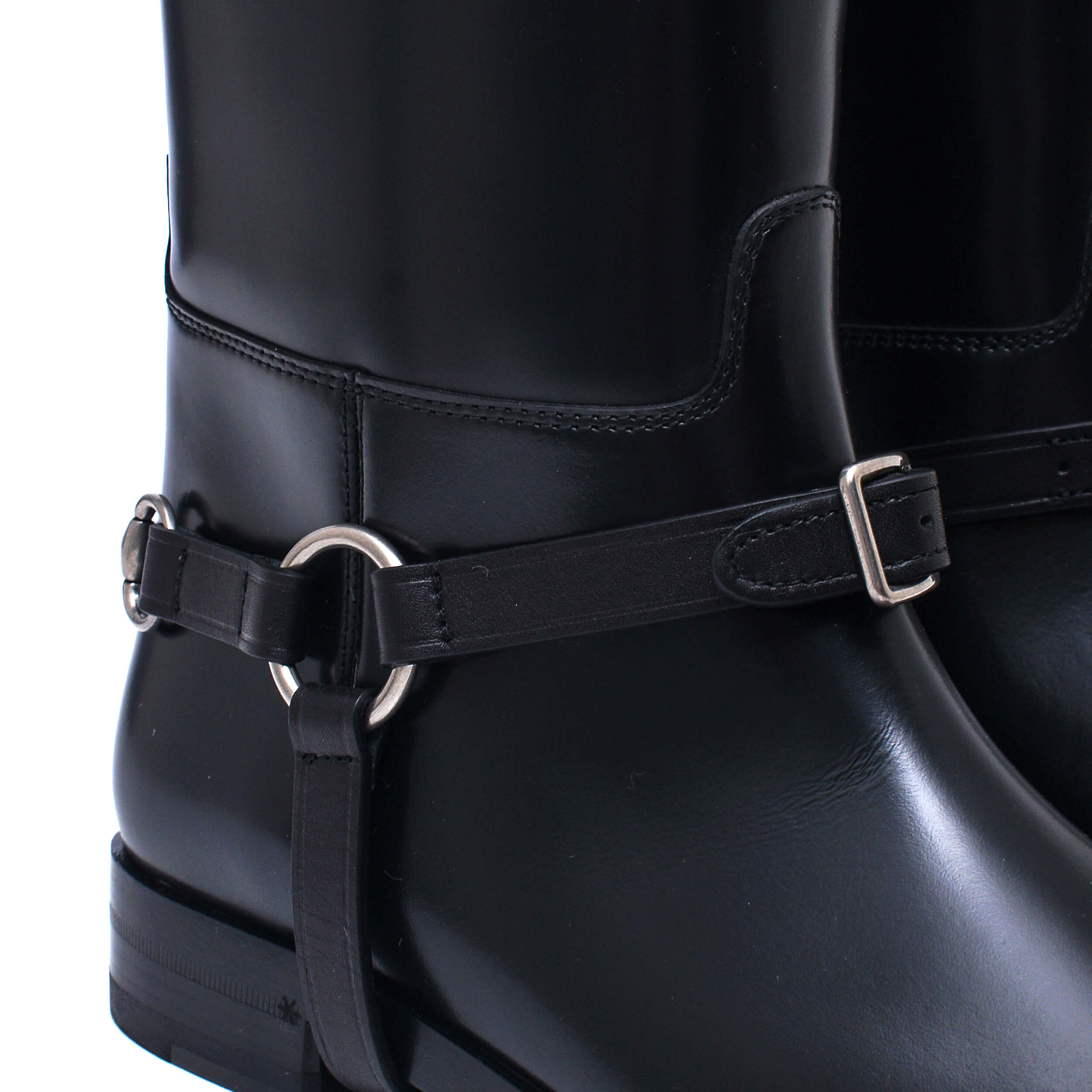 Gucci - Black Calfskin Leather Zelda Harness Knee High Rain Boots / 38.5